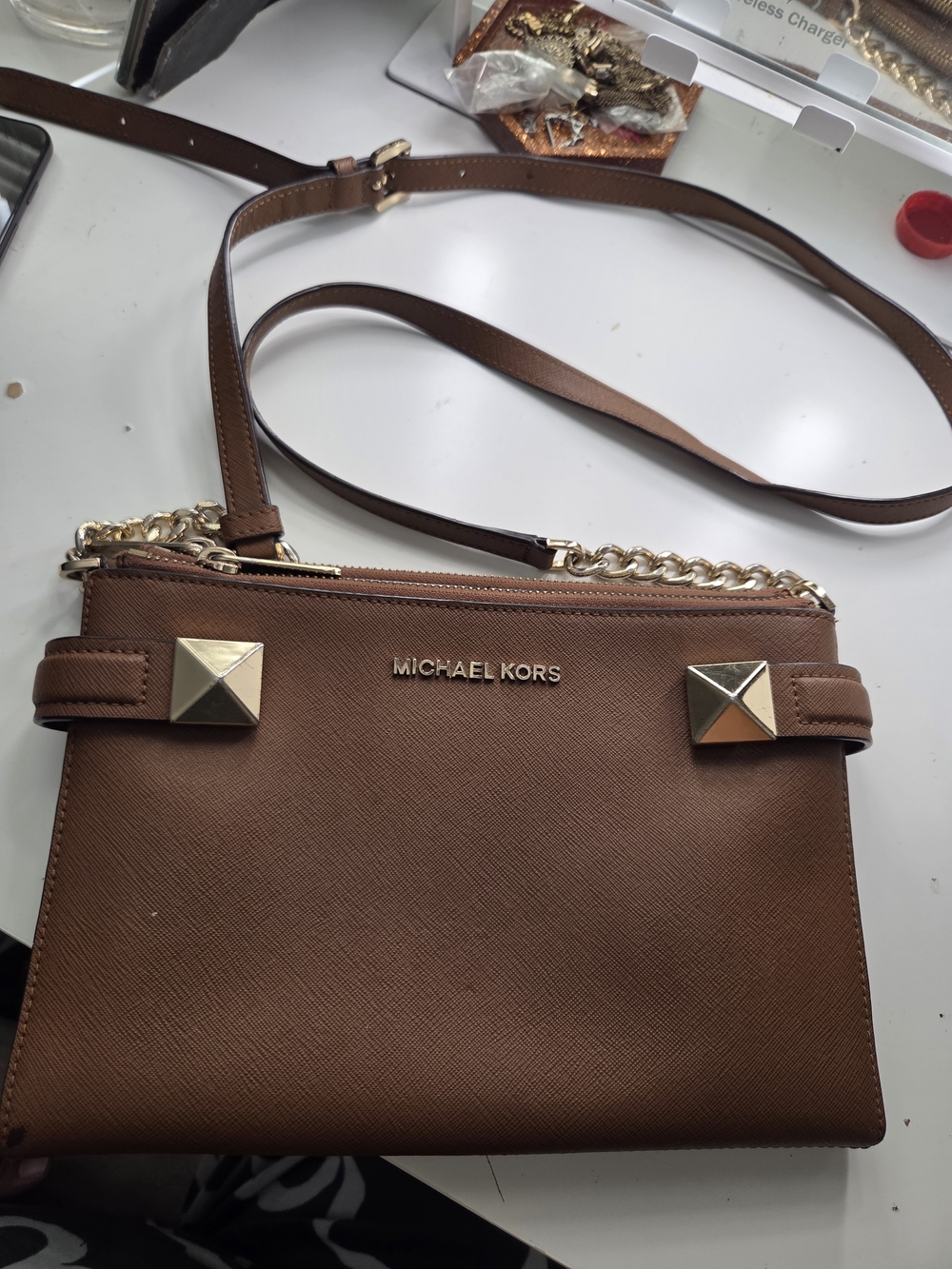 Michael Kors Brown Saffiano Leather Crossbody Bag